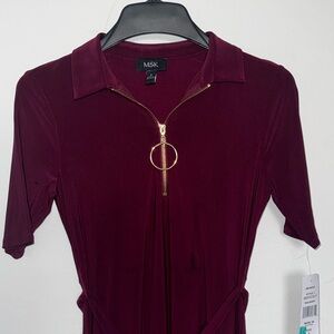 MSK Deep Burgundy Long Sleeve Dress with Gold Zipper